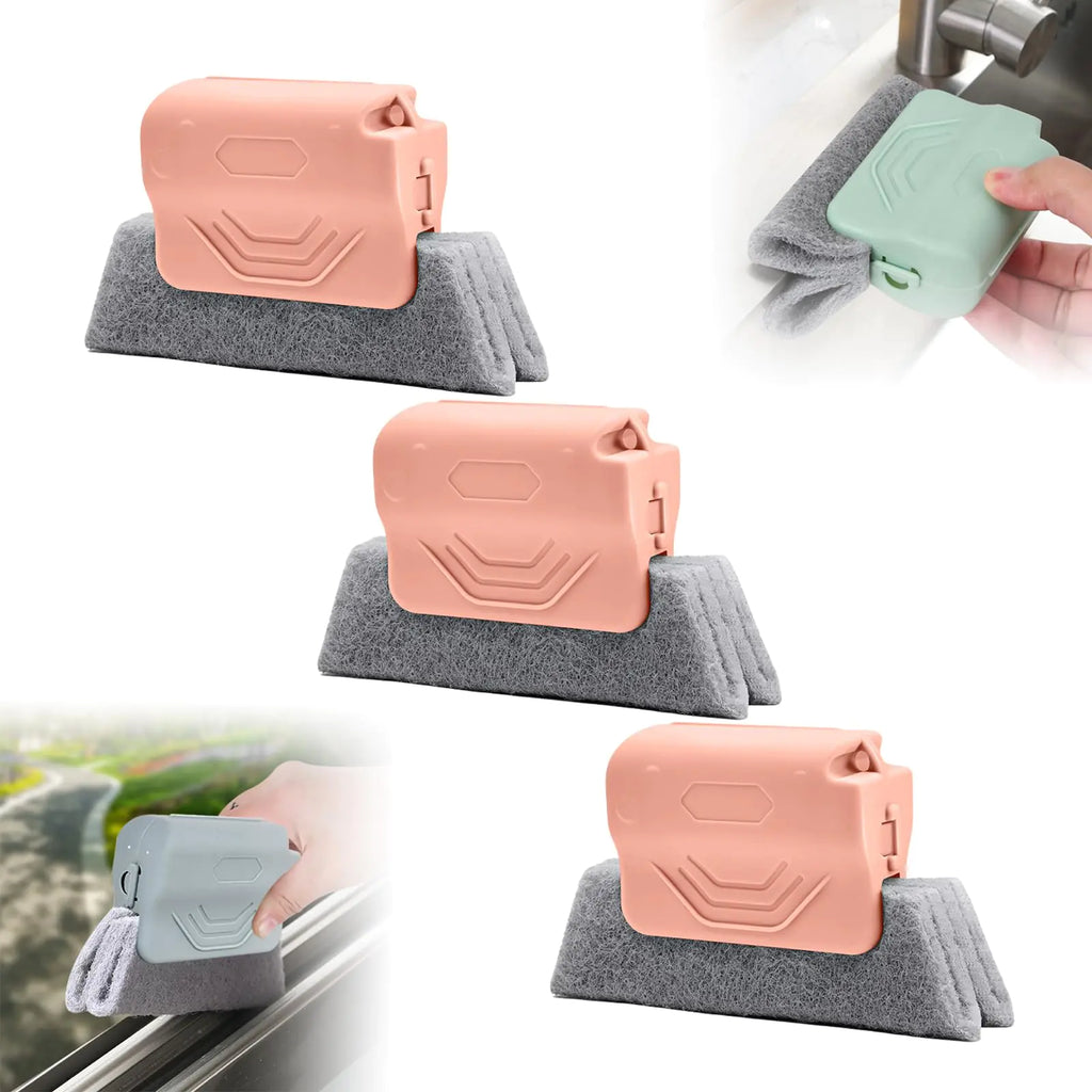 Magic Window Track Cleaner 2024 Upgraded Window Groove Cleaning Brush Tools Set Hand-held Window Track Cleaner Brushes Tools Set for Window lides Gaps Tile Lines Shutter Car Vents (Pink 3PCS)